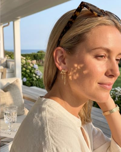 Gold Earrings for Women Trendy 14K Gold Plated Dangle Earrings Small Hoop Huggie Drop Stud Earrings Cubic Zirconia Simple Minimalist Dainty Chain Tassel Hypoallergenic Earrings - color: Simple & Gold