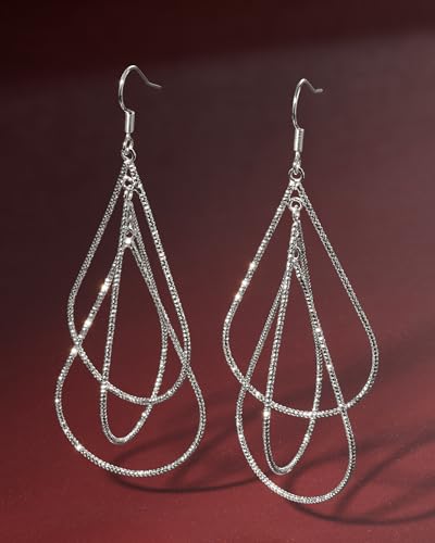 Milla Dainty Silver Drop Earrings for Women and Dangling Gold Earrings | Hypoallergenic, Easy to Wear, Available in 14K Gold, Rose Gold, or Silver Plated Finish, Different Designs - color: Triple Teardrop / Silver Plated