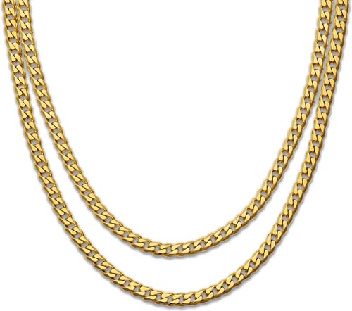 RIDGE 5mm Curb Chain for Men, Rugged and Durable Men’s Chain Necklace with Secure Clasp - color: 18K Gold (20")
