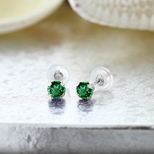 Gem Stone King 14K Gold Gemstone Birthstone Stud Earrings For Women Men | 4MM Round Cut | Solitaire Gold Studs with Secure Backs | Fine Jewelry for Her Him Mom Dad Wife - color: Nano Emerald-May