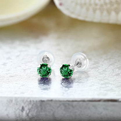Gem Stone King 14K Gold Gemstone Birthstone Stud Earrings For Women Men | 4MM Round Cut | Solitaire Gold Studs with Secure Backs | Fine Jewelry for Her Him Mom Dad Wife - color: Nano Emerald-May