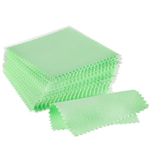 CATIFLIN 100pcs Jewelry Cleaning Cloth, Silver Polishing Cloth Individually Wrapped, Small Jewelry Polishing Cloth for Sterling Silver, Gold, Platinum and More (Green, 3.15" x 3.15") - color: Green