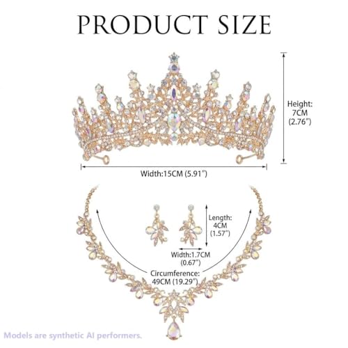 Kamirola Tiaras and Crowns for Women,Tiaras Earrings Necklace, Crystal Bridal Jewelry Set, Costume Jewelry for Women Party Halloween Prom Pageant - color: GOLD AB 2