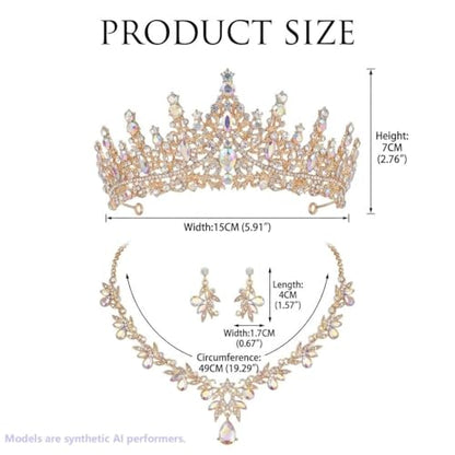 Kamirola Tiaras and Crowns for Women,Tiaras Earrings Necklace, Crystal Bridal Jewelry Set, Costume Jewelry for Women Party Halloween Prom Pageant - color: GOLD AB 2