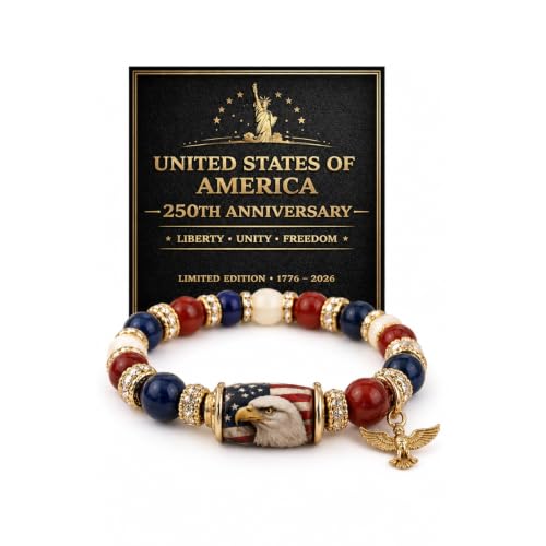 Patriotic Beaded Stretch Bracelet Red White Blue 1776-2026 USA | 250th Anniversary, 4th of July, American Eagle Flag, Women's Jewelry, Independence Day
