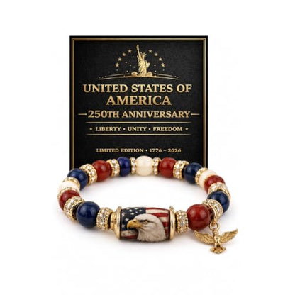 Patriotic Beaded Stretch Bracelet Red White Blue 1776-2026 USA | 250th Anniversary, 4th of July, American Eagle Flag, Women's Jewelry, Independence Day
