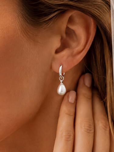 Pearl Drop Earrings 14K Gold Plated Dainty Bridesmaid Jewelry Gift - color: silver