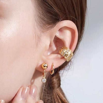 Gold Ear Cuff for Women, 14K Gold Plated Single Non-Pierced Earring with Micro-Pave Cubic Zirconia Adjustable Open Ear Clip for Daily Wear & Special Occasions - color: ear cuff-S 009