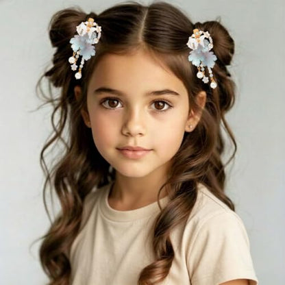 A Pair Wedding Hair Clips, Handmade Floral Design Crystal Hair Clips Pearl Barrettes, Rhinestones Flower Clips Pearl Headpieces Hair Pins Hair Accessories for Women Girls (Blue) - color: Blue