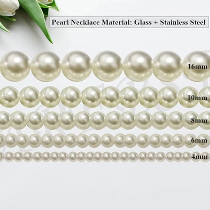 Pearl Choker Necklace for Women, 4/6/8/10mm White Imitation Pearl Necklace, Round Faux Glass Pearl Necklace, Pearl Necklace, Elegant Wedding Parties Pearl Necklace - color: Diameter of Pearl 8mm