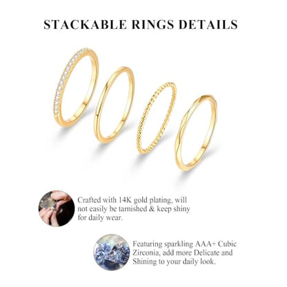 Stackable Rings for Women Dainty 14K Gold Plated Non Tarnish Stacking Rings