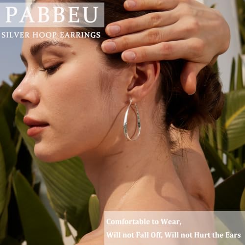 PABBEU Sterling Silver Hoop Earrings for Women, Lightweight Large Oval Hoops Earrings, Hypoallergenic Silver Hoop Earring for Women Gifts 30/40/50/60MM - color: silver 40*50mm/ 1.57*1.96in