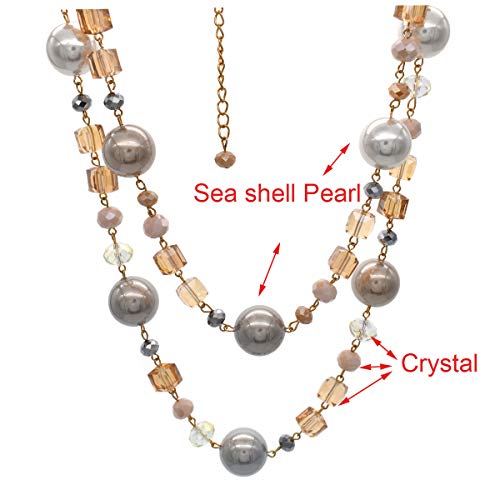 utop JNF Hand made Pearl Statement Necklace for Women Rhinestone Multilayer Crystal Necklaces Chunky Pearl Necklace Large Pearl Necklace and Earrings Set for Mother Mom's gift - color: champagne pearl crystal necklace