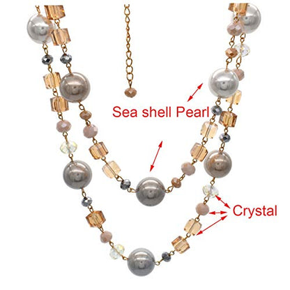 utop JNF Hand made Pearl Statement Necklace for Women Rhinestone Multilayer Crystal Necklaces Chunky Pearl Necklace Large Pearl Necklace and Earrings Set for Mother Mom's gift - color: champagne pearl crystal necklace