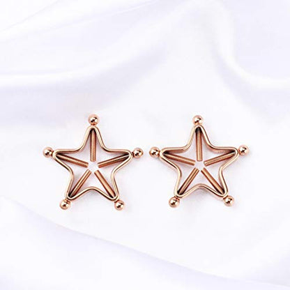 1 Pair Adults Non-Piercings Nipple Shield Adjustable Body Piercing Geometric Stars Nipple Clamp Ring Body Jewelry - color: #1 Rose Gold