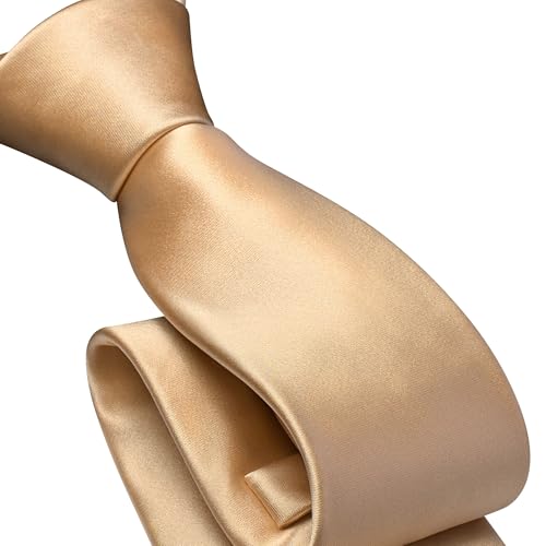 Branduce 3.15"（8cm） Mens Solid Satin Tie Pre-tied Adjustable Zipper Necktie for Business and Wedding - color: Champagne Gold