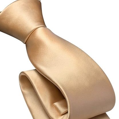 Branduce 3.15"（8cm） Mens Solid Satin Tie Pre-tied Adjustable Zipper Necktie for Business and Wedding - color: Champagne Gold