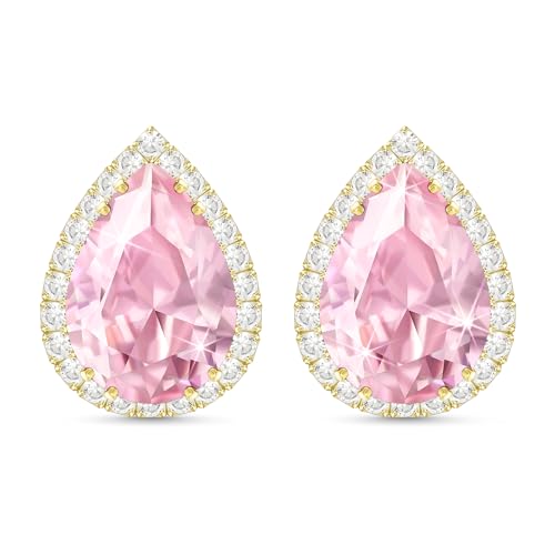 Linawe Women Stud Earrings, Teardrop Diamond Moissanite Cubic Zirconia Earrings Studs Rhinestone Jewelry Gold/Silver/Rose Gold - color: Gold,June,Oct