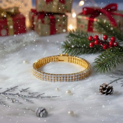 2 Rows Tennis Bracelets for Women Men - 18K Yellow Gold Plated 3mm Round Cut Cubic Zirconia Classic Tennis Bracelet, Size 6.5-8.5 Inch - color: Gold - 3 Rows, size: 7 inch