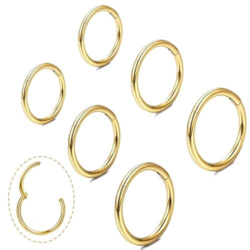 Small Gold Hoop Earrings, Lightweight 14K Gold Plated Huggie Hoop Earrings for Cartilage Helix Tragus, Hypoallergenic Earrings for Women Men, Tiny Thin Hoops Surgical Steel Endless Hoops Earrings 6-10 mm - color: 8/10/12mm Hoop Gold-16g