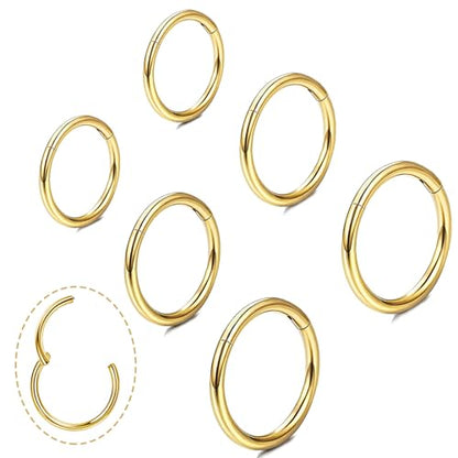 Small Gold Hoop Earrings, Lightweight 14K Gold Plated Huggie Hoop Earrings for Cartilage Helix Tragus, Hypoallergenic Earrings for Women Men, Tiny Thin Hoops Surgical Steel Endless Hoops Earrings 6-10 mm - color: 8/10/12mm Hoop Gold-18g