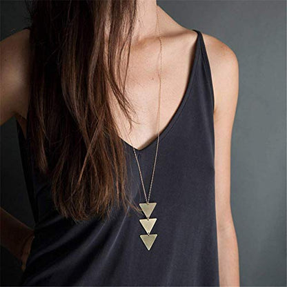 Fesciory 6 PCS Long Pendant Necklace for Women, Gold Bar Circle Leaf Triangle Tassel Y Necklace Set | Gold Plated Bar, Circle, Leaf, Triangle and Disc Pendant, Adjustable Fit, Long Necklace Jewelry Gifts for Loves - color: Set 2