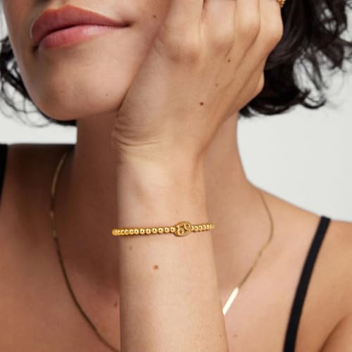 Gold 12 Constellations Bracelets for Women, 18K Gold Plated Beaded Stretch Bubble Bracelets Charm Jewelry Bracelet Gifts for Birthday Mother's Day Valentines Christmas - color: Cancer