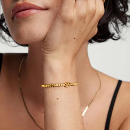 Gold 12 Constellations Bracelets for Women, 18K Gold Plated Beaded Stretch Bubble Bracelets Charm Jewelry Bracelet Gifts for Birthday Mother's Day Valentines Christmas - color: Cancer