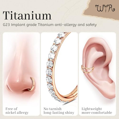 WYR 3Pcs Hypoallergenic Titanium Nose Rings for Women Men 16G 18G 20G | Black/Gold/Silver Seamless Septum Ring CZ & Double Hoop Clicker Conch Earrings Cartilage Piercing Jewelry 7mm 8mm 10mm - color: Rose Gold, size: 16g 7mm