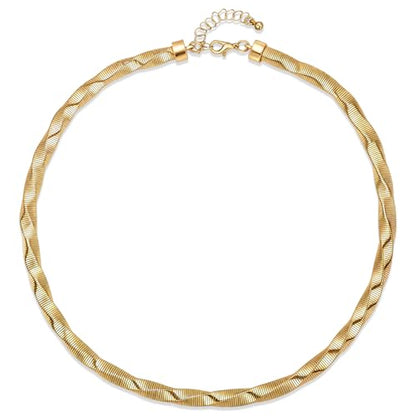 Chunky Gold Collar Choker Statement Necklace for Women Trendy | Gold Plated Layered Twist Flat Thick Snake Herringbone Chain African Torque Necklace Prom Boho Necklaces Party Jewelry Gift - style: Twist Link Chain/Gold