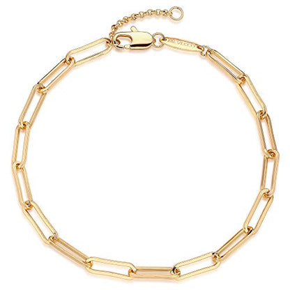MEVECCO Dainty Chain Bracelets for Women, Layered and Charm Styles | 14K Gold Plated Brass, Select Cubic Zirconia Accents, Single and Multi-Row Structures for Refined Everyday Wristwear - style: Paperclip Chain S