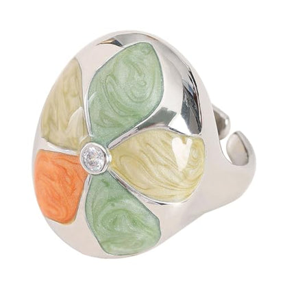 Kokoma Fashion Floral Statement Ring for Women Multi-Color Enamel CZ Crystal Accent Flower Chunky Finger Ring Band Promise Engagement Rings Expandable