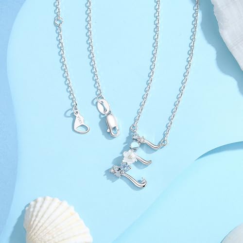 VIKI LYNN Initial Necklace for Women 925 Sterling Silver Initial A to Z Letter Pendant Necklace with Blue Flower Cubic Zirconia Birthday Engagement Gift for Women,Mom, Couple - style: Letter E