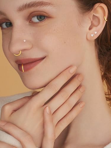 Oveta 16G 18G Flat Back Studs Earrings for Tragus Cartilage Piercing Jewelry, Surgical Steel Nose Rings Hoops 6/8/10mm, Silver/Gold - color: Gold, size: 16g*6/8/10mm bar