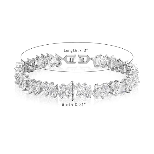 Crysdue Marquise Teardrop Cubic Zirconia Wedding Bridal & Prom Tennis Bracelets for Brides Bridesmaids, Silver/Gold/Rose Gold Plated Bracelet Gifts for Women - style: F_Rose Gold 7.3"