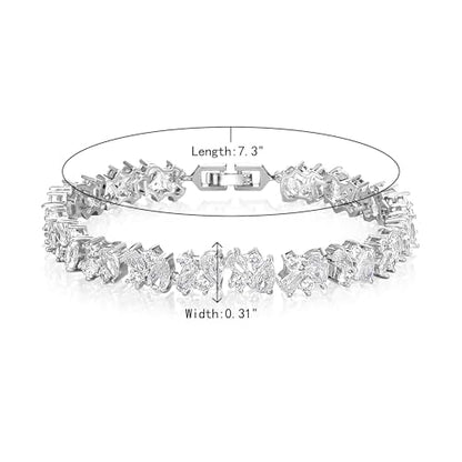 Crysdue Marquise Teardrop Cubic Zirconia Wedding Bridal & Prom Tennis Bracelets for Brides Bridesmaids, Silver/Gold/Rose Gold Plated Bracelet Gifts for Women - style: F_Rose Gold 7.3"