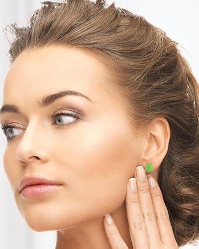 Women's 18K Gold Plated 8x10mm Princess Cut Gemstone Stud Earrings – Birthstone Jewelry for Her – Classic Cushion Studs - color: Chrysoprase