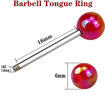 12/16/24Pcs Tongue Rings for Women Candy Color Ball Tongue Nipple Piercing 14G Surgical Steel Barbell Tongue Retainer Body Jewelry Bar Length 16mm - style: Style2-24Pack