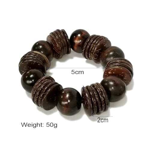 Caiyao Bohemian Wooden Round Beaded Chunky Stretch Bracelet Ethnic Boho Bangle Coconut Husk Beads Jewelry Wood Elastic Wristband for Women