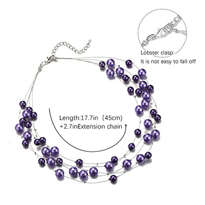 FULU AUTUMN Layered Pearl Necklace Multi-strand Pearl Choker Necklaces for Women Beaded jewelry for Wedding Parties - color: Purple