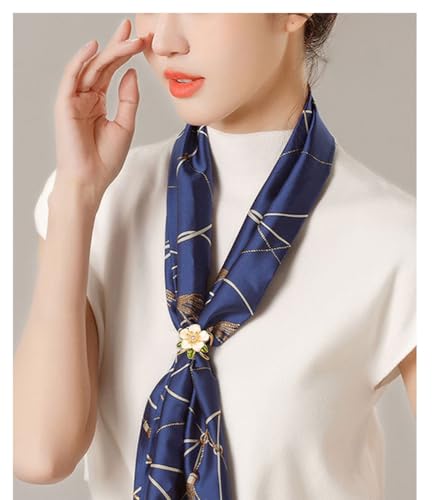 Elegant Gardenia Flower Scarf Ring for Women CZ Crystal Floral Silk Scarf Clip Scarves Buckle Shawl Brooch Statement Finger Ring Decoration Accessories for Mother