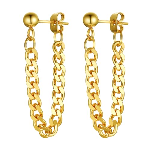 PROSTEEL Stainless Steel Huggie Hoop Earrings for Mens Gold/Black/Silver | Skull/Infinity Pattern, Spike/Cuban Links 4 Design Options Hypoallergenic Lightweight Earring Hip Hop Punk Gothic Jewelry - style: 07-Cuban Chain-Gold