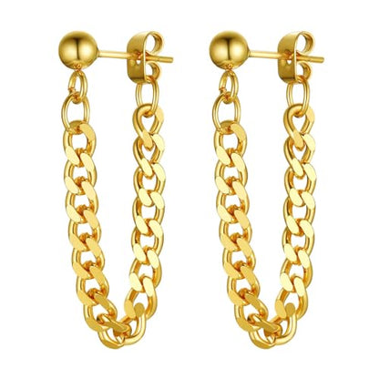 PROSTEEL Stainless Steel Huggie Hoop Earrings for Mens Gold/Black/Silver | Skull/Infinity Pattern, Spike/Cuban Links 4 Design Options Hypoallergenic Lightweight Earring Hip Hop Punk Gothic Jewelry - style: 07-Cuban Chain-Gold