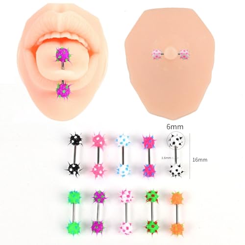 14G Colorful Silicone Spike Ball Nipple Rings for Women 316L Stainless Steel Nipple Tongue Straight Barbell Statement Nipplerings Tongue Studs Body Piercing Jewelry - style: Style3