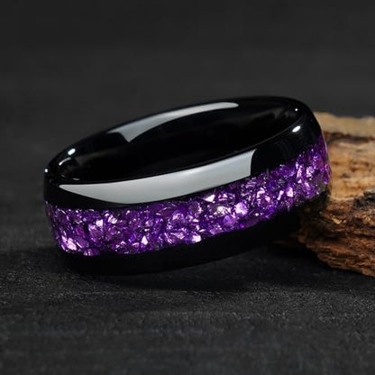 4mm 6mm 8mm Tungsten Rings With Various Inlay Materials Couples Matching Engagement Wedding Promise Matching Ring Set for Women Men - color: Black Amethyst 4mm