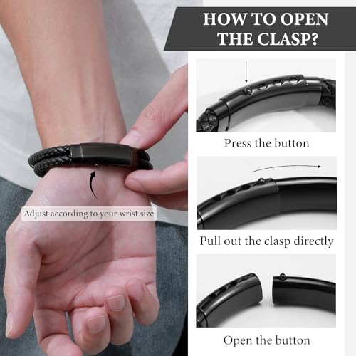 VNOX Men's Inspirational Mantra Engarved Handmade Braided Leather Adjustable Cuff Bangle Bracelet Encouragement Motivational Gift for Men - style: Black-Metal-Bead