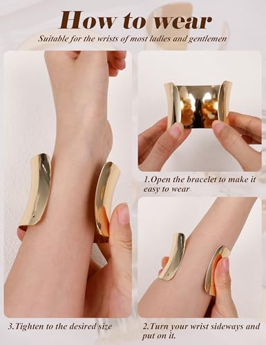 REVOLIA 6Pcs Chunky Cuff Bracelets Set for Women Minimalist Irregular Statement Wrist Cuff Adjustable Hammered Bangles Bracelets Open Wide Wire Arm Cuff Bracelet - color: Gold-B