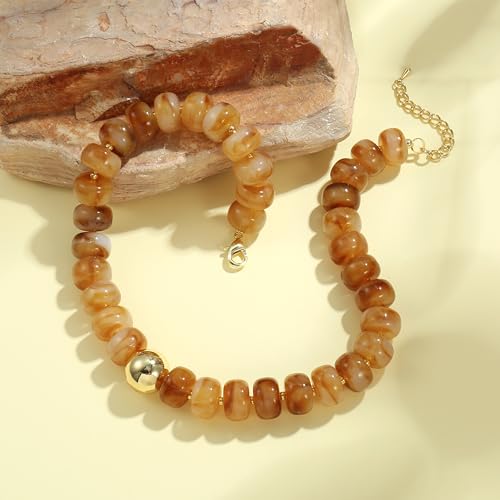 Badu Colorful Chunky Beaded Choker Necklace, Acrylic Colorful Bead Statement Necklaces, Adjustable Summer Beach Jewelry Gift for Women - color: Yellow