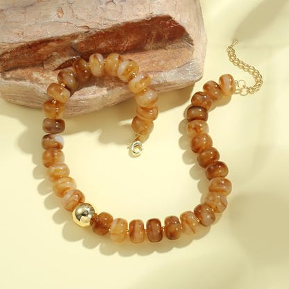 Badu Colorful Chunky Beaded Choker Necklace, Acrylic Colorful Bead Statement Necklaces, Adjustable Summer Beach Jewelry Gift for Women - color: Yellow