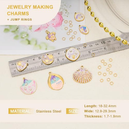 UMAOKANG 9 Pack Gold Plated Stainless Steel Charms Bulk, Purple Enamel Ocean Collection Charm Pendant for Jewelry Making - color: Purple